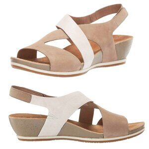 Dansko Womens 2 Tone Ivory and Tan Vicky Slingback Wedge Sandals Shoes 39